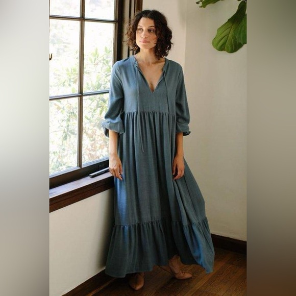 Rachel Pally Dresses & Skirts - Rachel Pally Finn Linen Blend Blue Maxi Dress Size Small